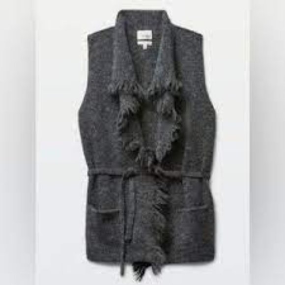 Aritzia Wilfred Free Vest Fei Fei Alpaca Wool Knit Open Fringe Heathered Gray M - Picture 1 of 11